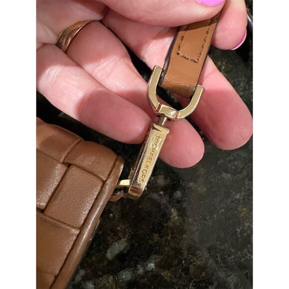 Michael Kors Crossbody Phone Bag Wallet Purse Brown Woven Small Gold Logo - Picture 7 of 10